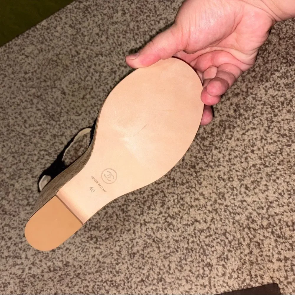 Brand new with box  CHANEL 2023 Black Tweed Sandal size 10  wedges - Picture 10 of 13